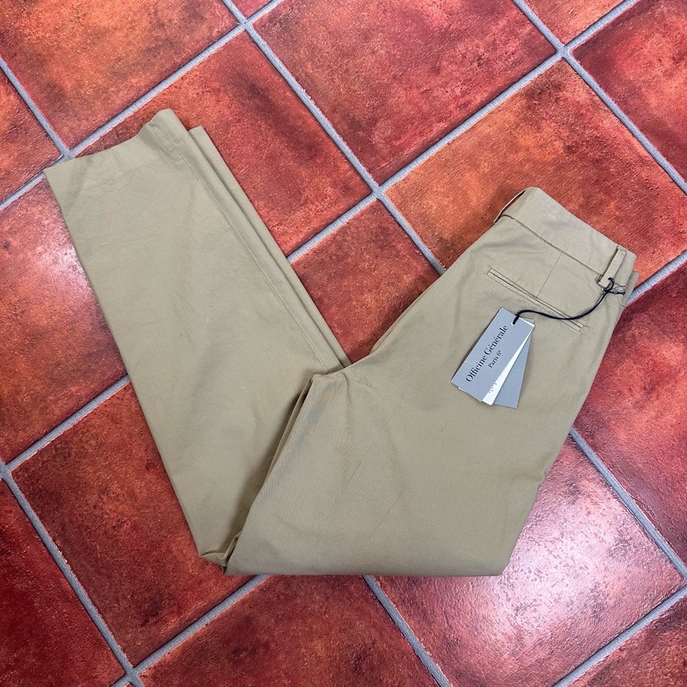 Officine Generale Straight Leg Pants in Beige-Tan